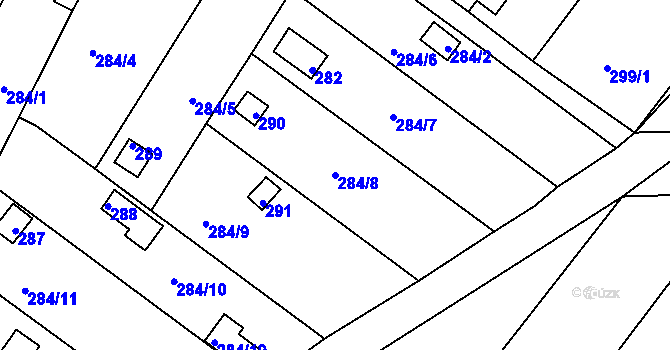 Parcela st. 284/8 v KÚ Miňůvky, Katastrální mapa