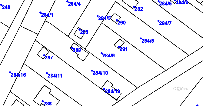 Parcela st. 284/9 v KÚ Miňůvky, Katastrální mapa