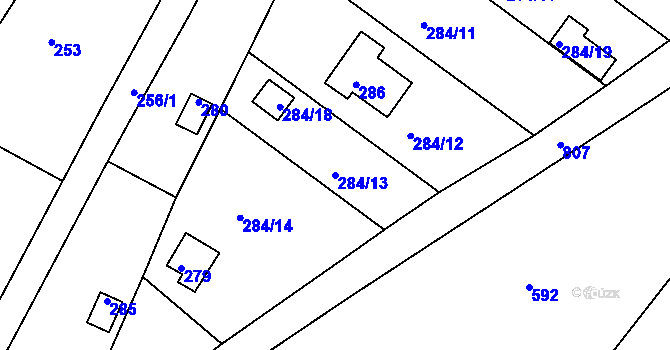 Parcela st. 284/13 v KÚ Miňůvky, Katastrální mapa