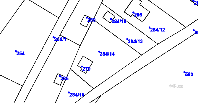 Parcela st. 284/14 v KÚ Miňůvky, Katastrální mapa