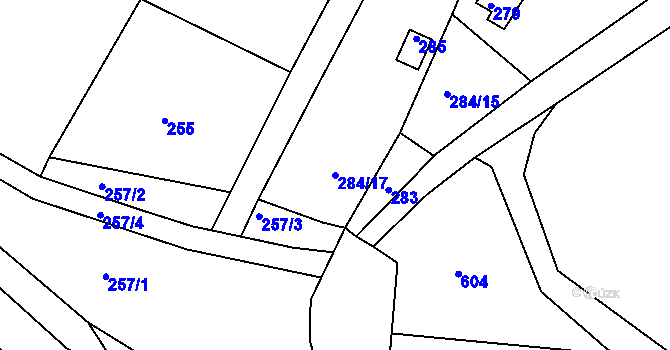 Parcela st. 284/17 v KÚ Miňůvky, Katastrální mapa