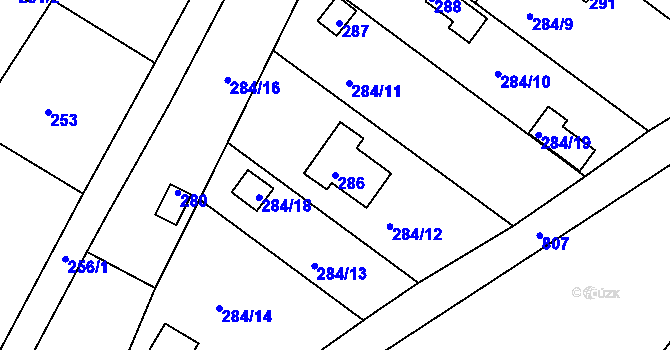 Parcela st. 286 v KÚ Miňůvky, Katastrální mapa