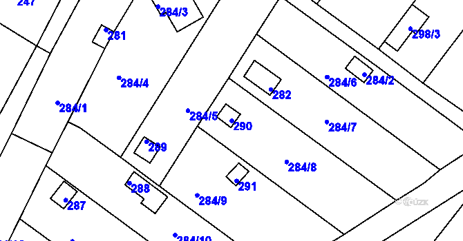 Parcela st. 290 v KÚ Miňůvky, Katastrální mapa