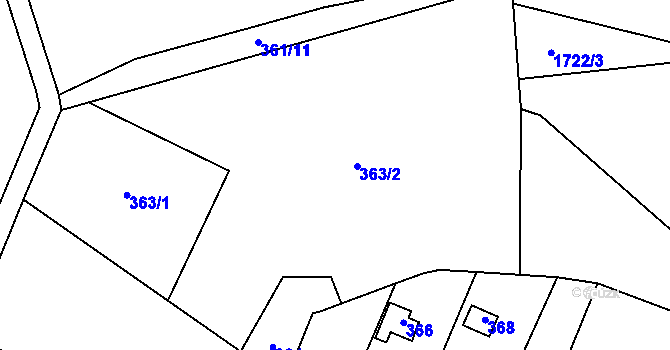 Parcela st. 363 v KÚ Miňůvky, Katastrální mapa