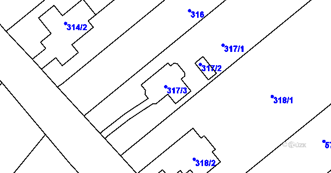 Parcela st. 317/3 v KÚ Miňůvky, Katastrální mapa