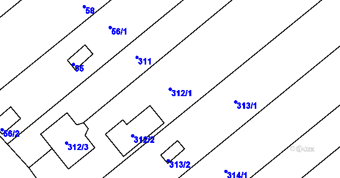 Parcela st. 312/1 v KÚ Miňůvky, Katastrální mapa