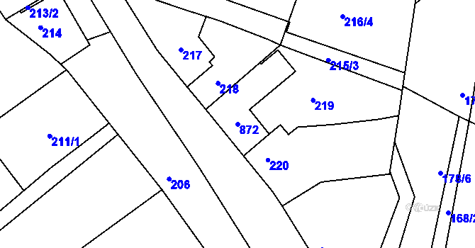 Parcela st. 872 v KÚ Miňůvky, Katastrální mapa