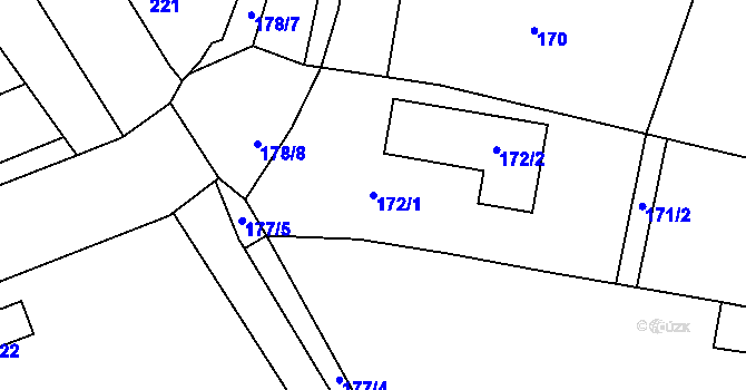 Parcela st. 172/1 v KÚ Miňůvky, Katastrální mapa