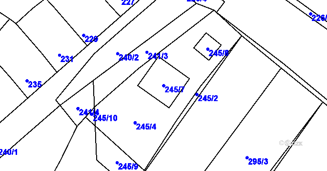 Parcela st. 245/7 v KÚ Miňůvky, Katastrální mapa