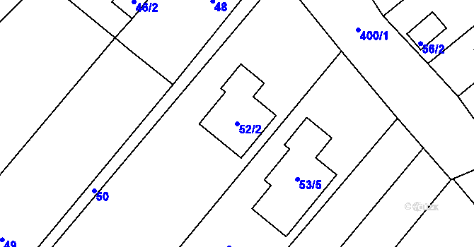 Parcela st. 52/2 v KÚ Miňůvky, Katastrální mapa