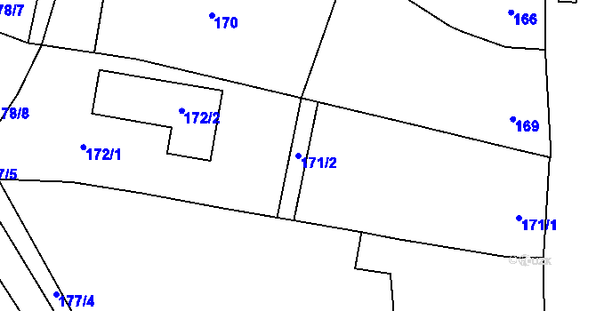 Parcela st. 171/2 v KÚ Miňůvky, Katastrální mapa