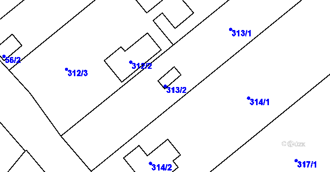 Parcela st. 313/2 v KÚ Miňůvky, Katastrální mapa