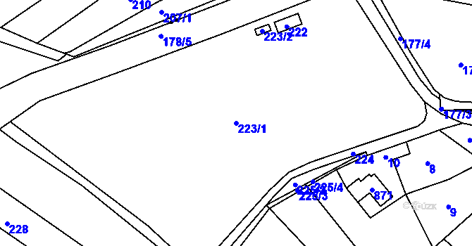 Parcela st. 223/1 v KÚ Miňůvky, Katastrální mapa