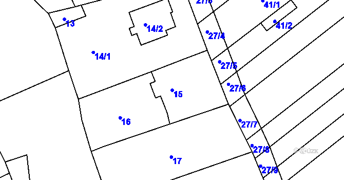 Parcela st. 15 v KÚ Postoupky, Katastrální mapa