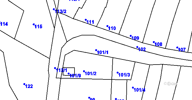 Parcela st. 101/1 v KÚ Postoupky, Katastrální mapa
