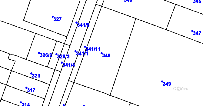 Parcela st. 348 v KÚ Postoupky, Katastrální mapa