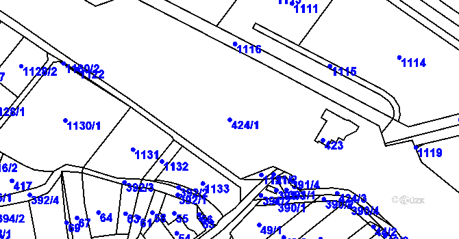 Parcela st. 424/1 v KÚ Postoupky, Katastrální mapa