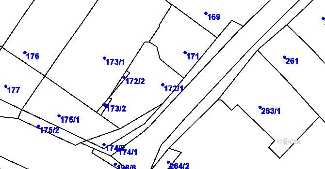 Parcela st. 172/1 v KÚ Postoupky, Katastrální mapa