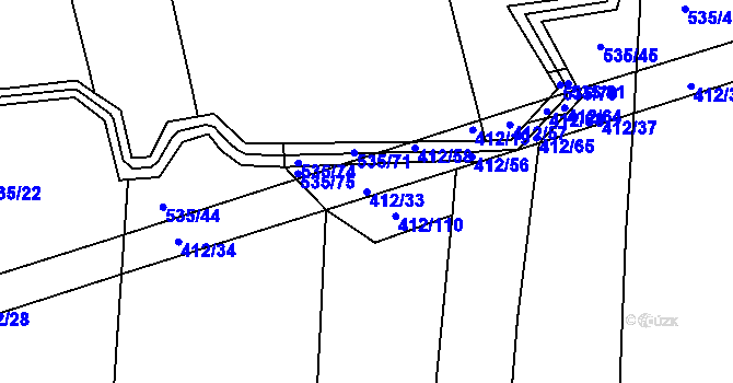Parcela st. 412/33 v KÚ Postřekov, Katastrální mapa