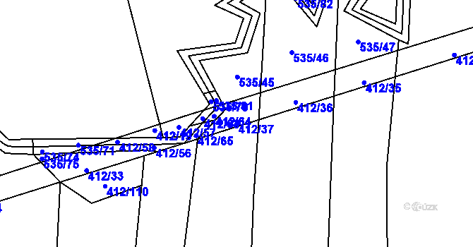 Parcela st. 412/37 v KÚ Postřekov, Katastrální mapa