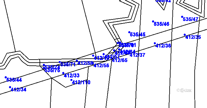 Parcela st. 412/57 v KÚ Postřekov, Katastrální mapa