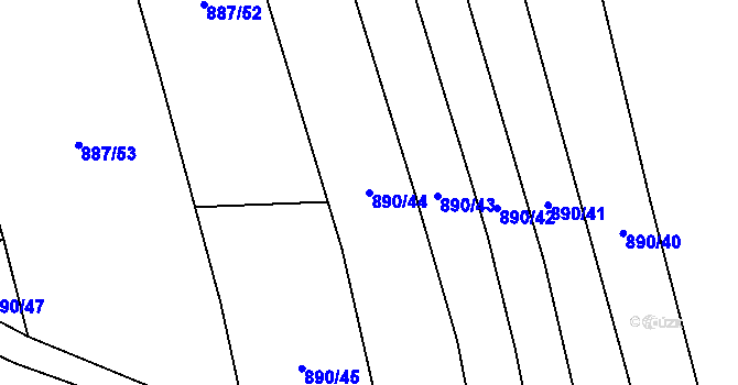 Parcela st. 890/44 v KÚ Postřekov, Katastrální mapa