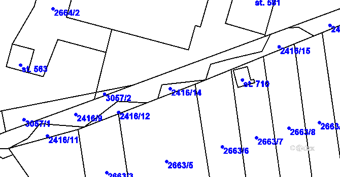 Parcela st. 2416/14 v KÚ Postřekov, Katastrální mapa