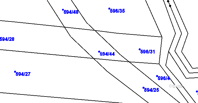 Parcela st. 594/44 v KÚ Postřekov, Katastrální mapa