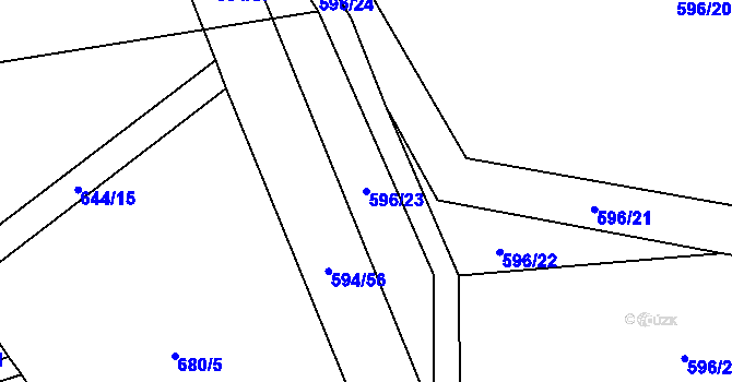 Parcela st. 596/23 v KÚ Postřekov, Katastrální mapa