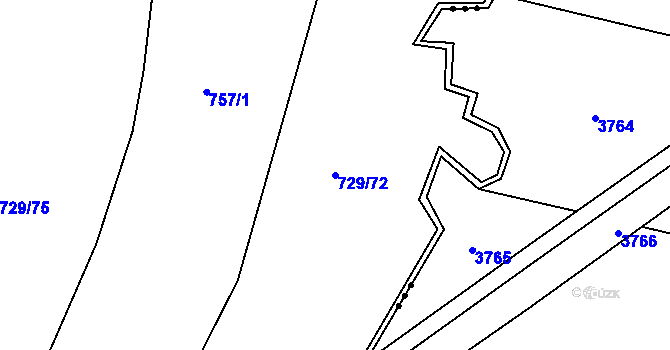 Parcela st. 729/72 v KÚ Postřekov, Katastrální mapa