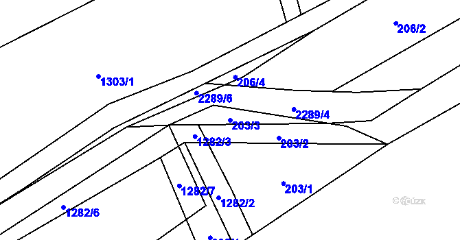 Parcela st. 203/3 v KÚ Postřekov, Katastrální mapa