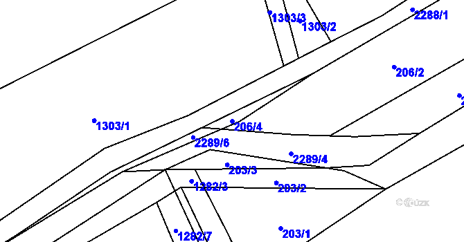 Parcela st. 206/4 v KÚ Postřekov, Katastrální mapa