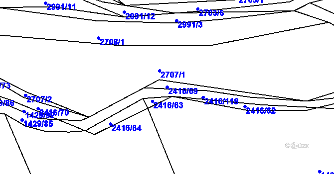 Parcela st. 2416/69 v KÚ Postřekov, Katastrální mapa