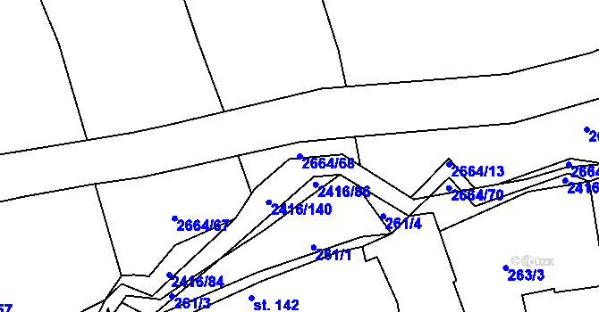 Parcela st. 2664/68 v KÚ Postřekov, Katastrální mapa