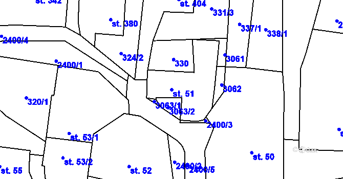 Parcela st. 51 v KÚ Postřekov, Katastrální mapa