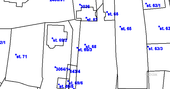 Parcela st. 68 v KÚ Postřekov, Katastrální mapa