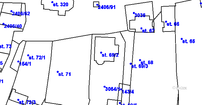 Parcela st. 69/2 v KÚ Postřekov, Katastrální mapa
