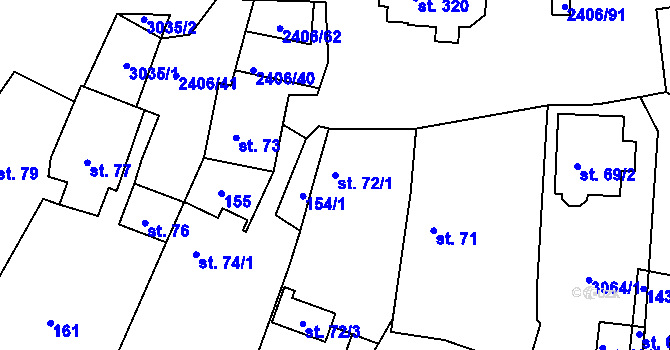 Parcela st. 72/1 v KÚ Postřekov, Katastrální mapa