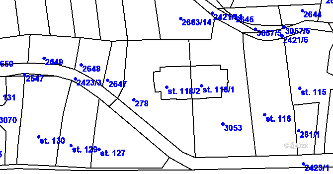 Parcela st. 118/2 v KÚ Postřekov, Katastrální mapa