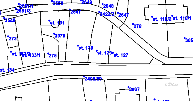 Parcela st. 129 v KÚ Postřekov, Katastrální mapa
