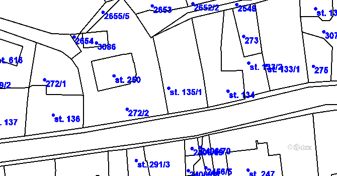 Parcela st. 135/1 v KÚ Postřekov, Katastrální mapa