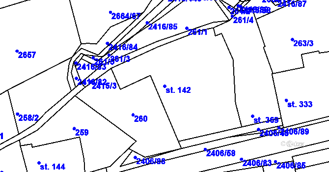 Parcela st. 142 v KÚ Postřekov, Katastrální mapa