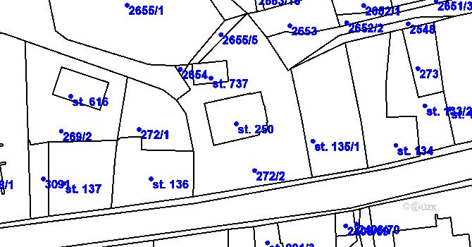 Parcela st. 250 v KÚ Postřekov, Katastrální mapa
