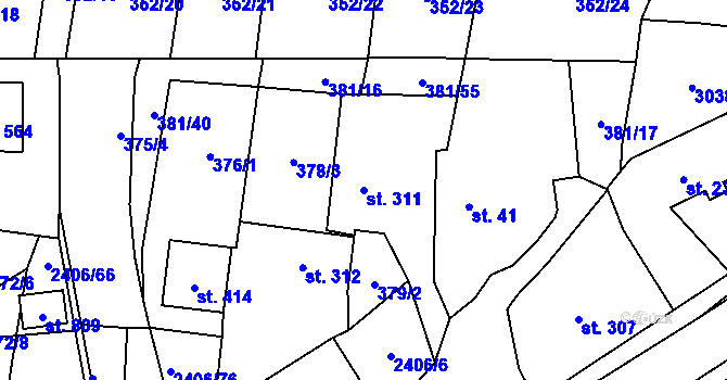 Parcela st. 311 v KÚ Postřekov, Katastrální mapa