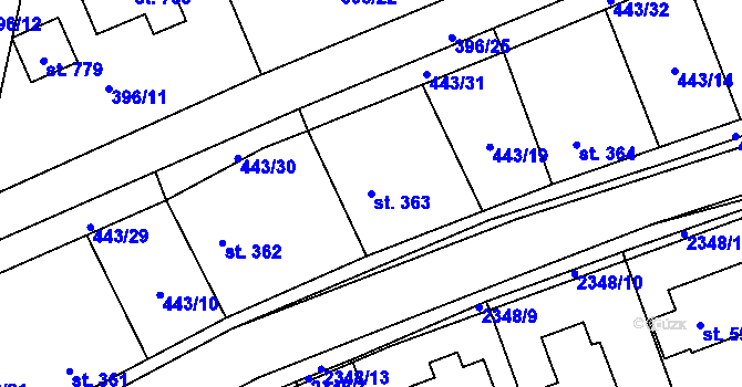 Parcela st. 363 v KÚ Postřekov, Katastrální mapa