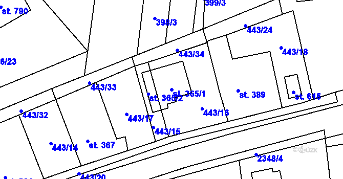 Parcela st. 365/1 v KÚ Postřekov, Katastrální mapa