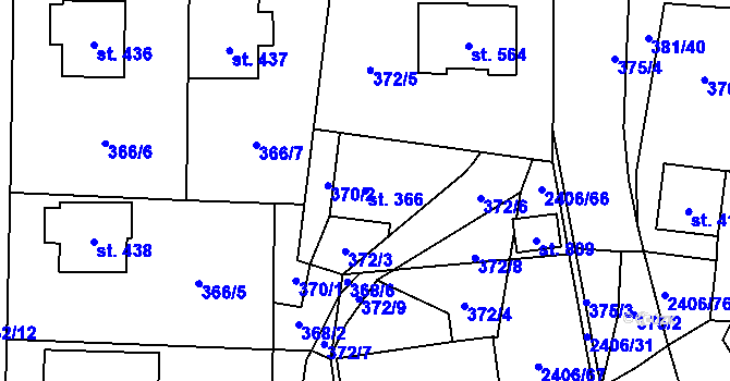 Parcela st. 366 v KÚ Postřekov, Katastrální mapa