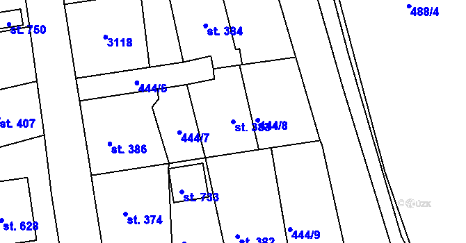 Parcela st. 383 v KÚ Postřekov, Katastrální mapa