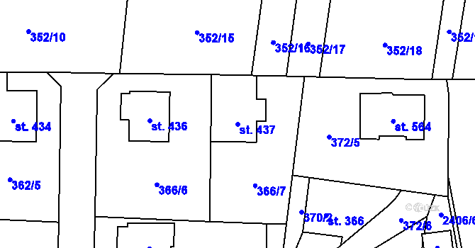 Parcela st. 437 v KÚ Postřekov, Katastrální mapa