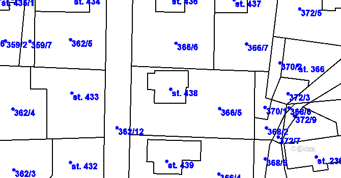 Parcela st. 438 v KÚ Postřekov, Katastrální mapa